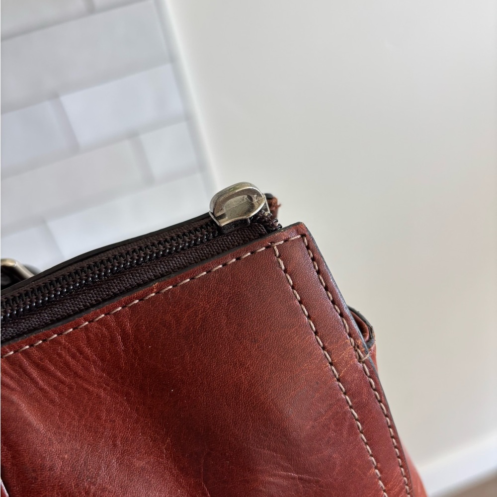 Vintage Fossil Large Brown Leather Business Laptop Tote Travel Purse Bag - Picture 9 of 11